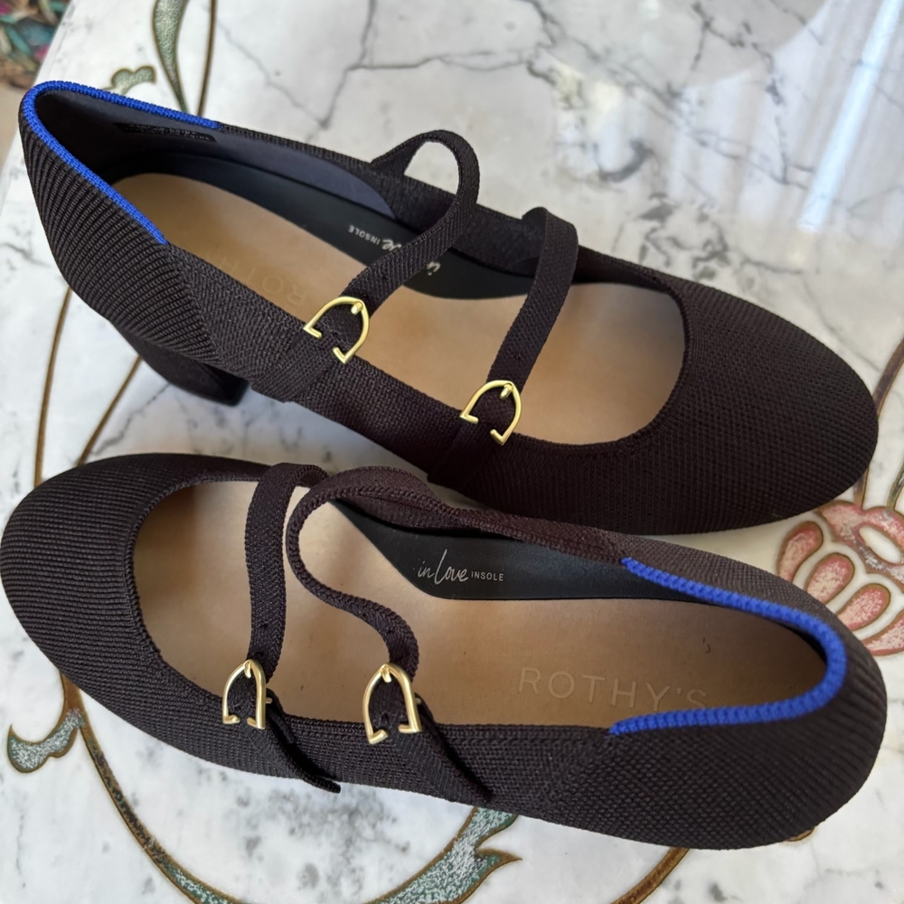Rothy's Black Double Strap Mary Jane Heels, New In Box, Never Worn! - Picture 2 of 11
